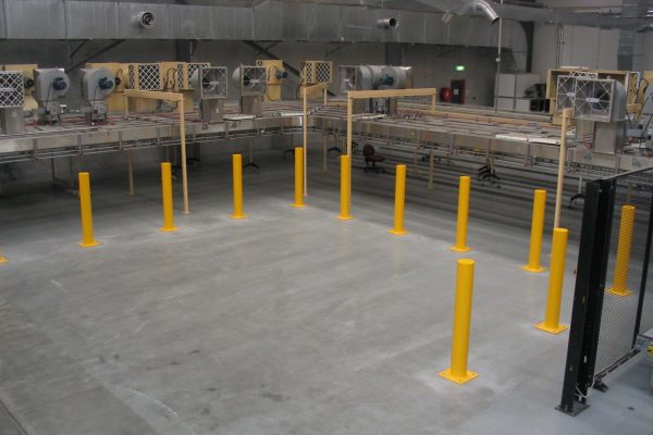 Visy Bollards in machinery warehouse - Building Safety Products Brisbane